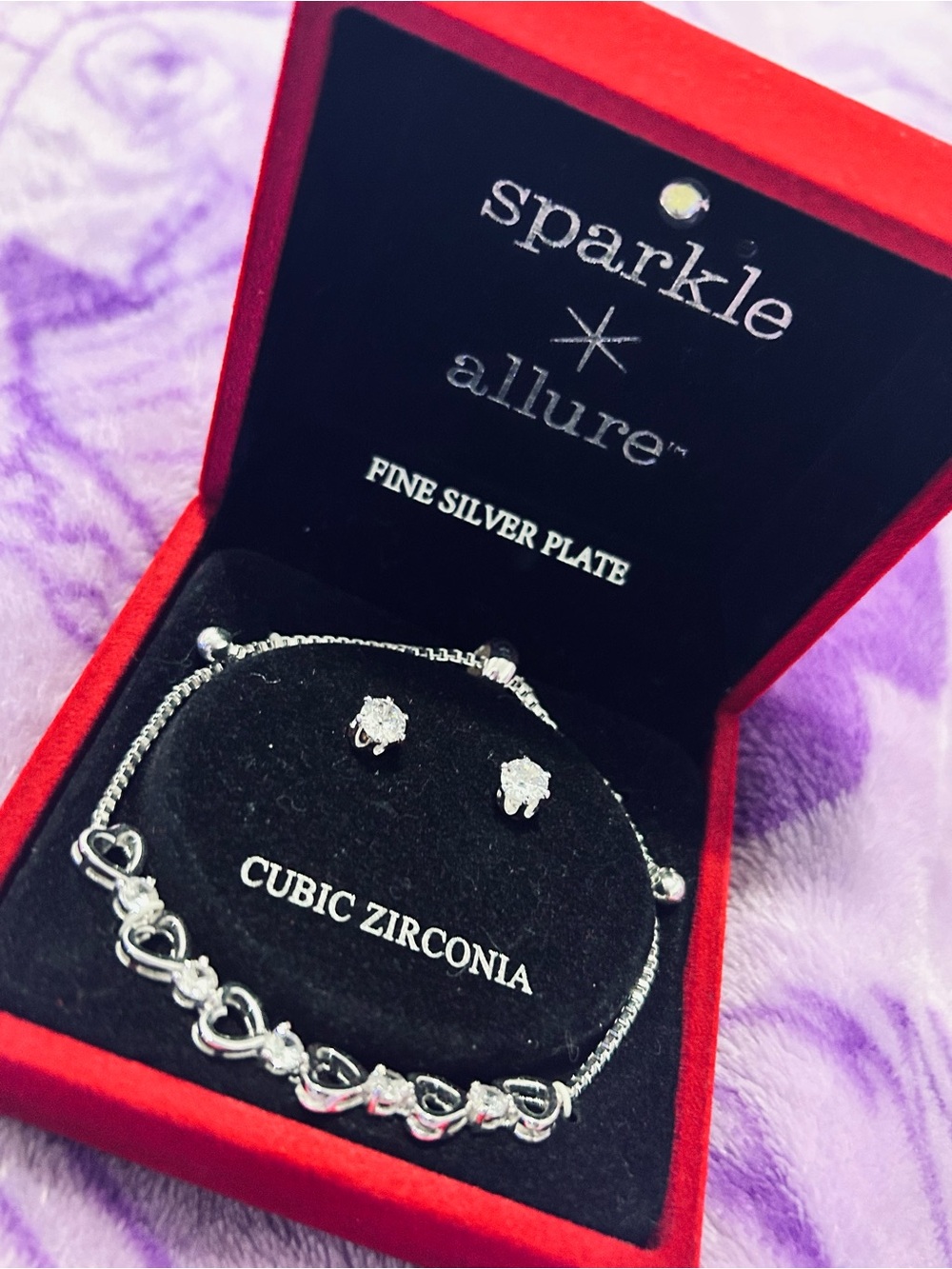 Sparkle Allure Silver Cubic Zirconia Heart Bracelet - Silver